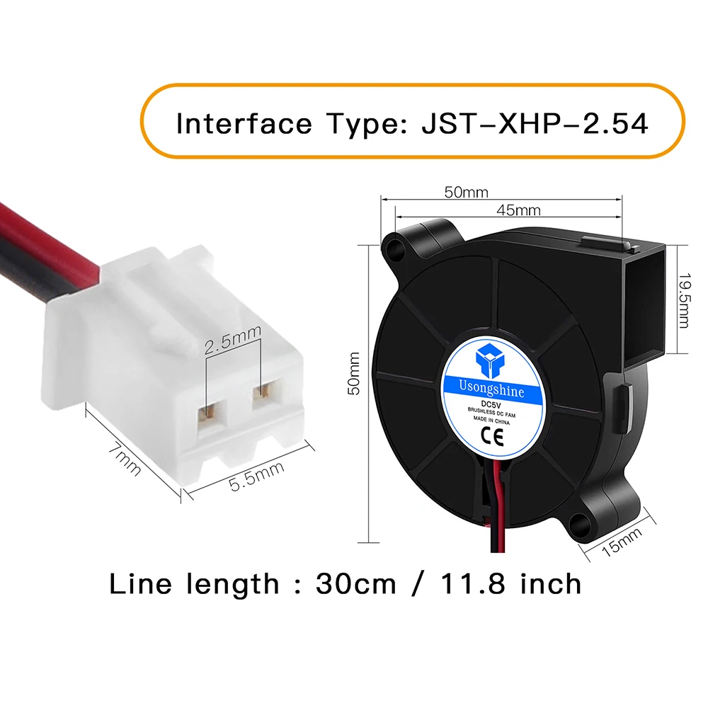 Advanced Brushless Cooling Turbo Fan for 3D Printers - 12V/24V Dual Voltage, 2-Pin DC Extruder Cooler Blower in Black Plastic
