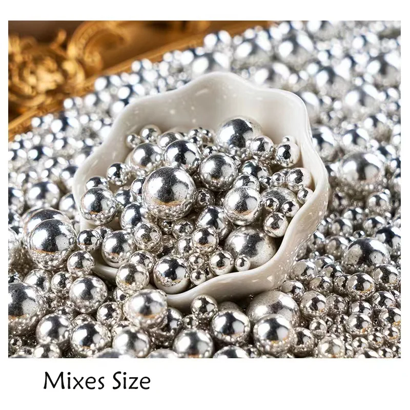 Heart Star Gray Beads Metallic Silver Pearl Ball Cake Decor Topper Wedding Dessert Baking Sprinkles Supply for Decoration Only cake topper cake toppers cake decorations