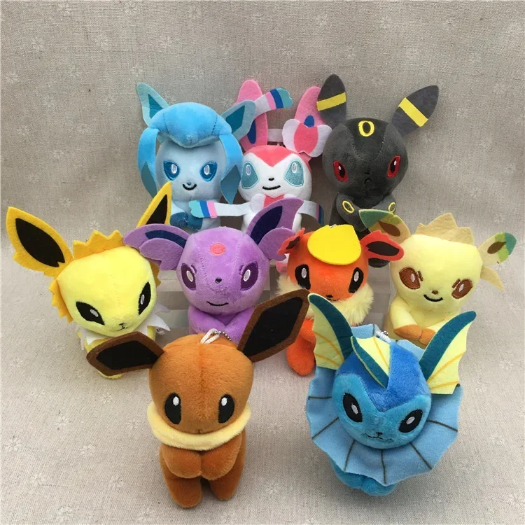 21PCs/set Pokemon Charmander Eevee Plush Doll Pendant Stuffed Bulbasaur Squirtle Pendant Plush Keychain