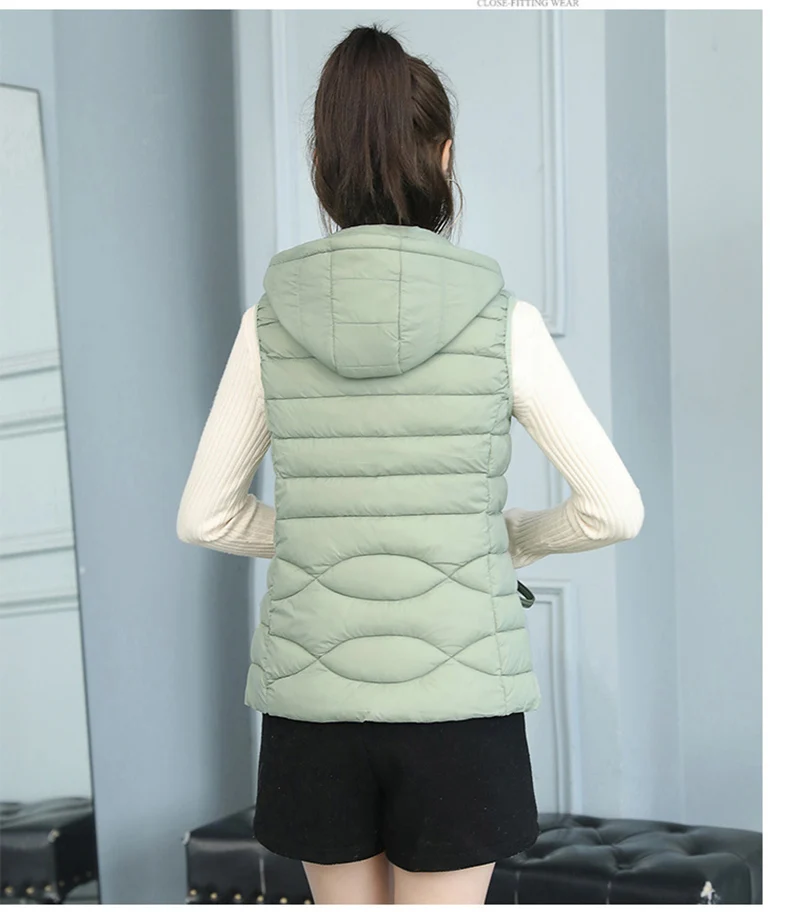 Solid Short Style Vest for Women Cotton Padded Women's Winter Sleeveless Jacket with Zipper Stand Collar Casual Coats