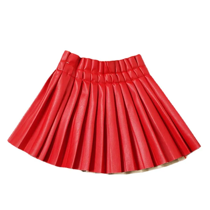 2-14Y Pleated PU Leather Skirt For Girls Fashion Solid Pink Mini Skirt Student Summer Elastic Waist Korean Girls Faldas