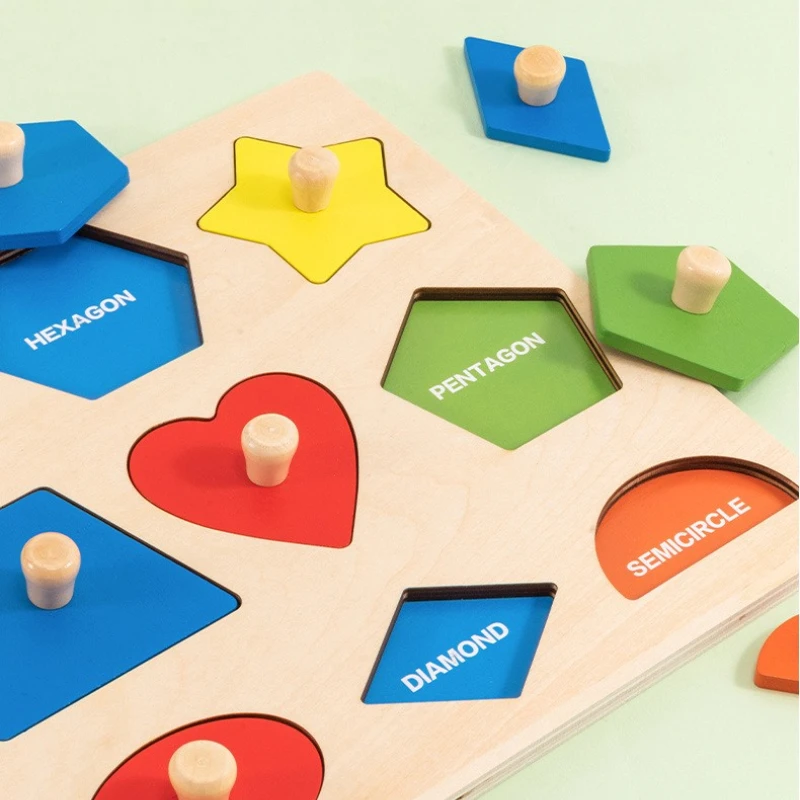 Montessori Baby Puzzle Toys Wooden Shape And Color Matching Hand Scratching Board Geometric Early Education Cognitive Toys