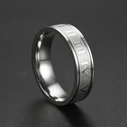 Elegant Vintage Roman Numerals Stainless Steel Ring - Timeless Fashion Jewelry - 8 (Silver)