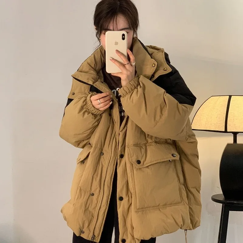 2023 New Women Down Jacket Winter Coat Female Short Parkas Loose Thick Warm Outwear Leisure Time Hooded Versatile Overcoat