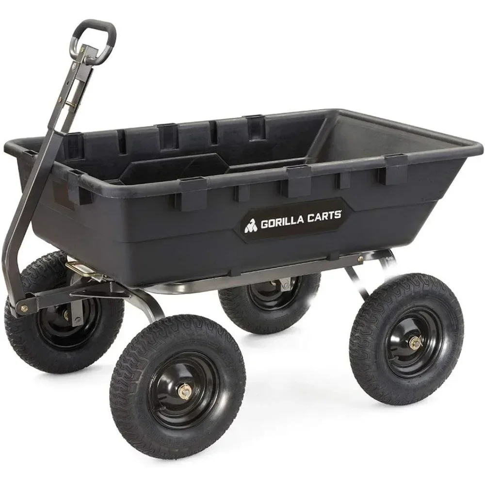 Heavy Duty Poly Yard Dump Cart Garden Wagon, Utility Wagon with Easy to Assemble Steel Frame,1500 Pound Capacity,and16Inch Tires