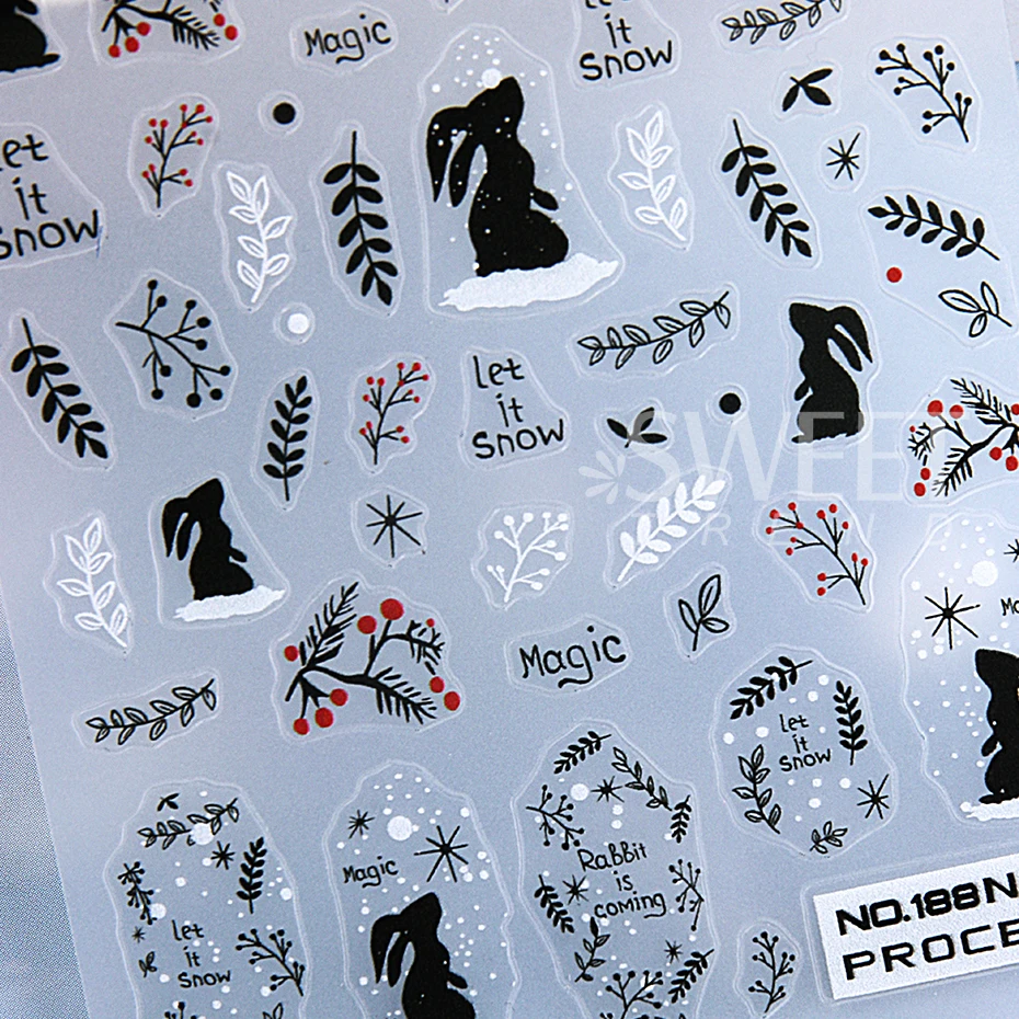 2pcs Christmas Series Nails Manicure Stickers Forest Elk Snowman Penguin Bunny Bear Design Foils Winter Silhouette Decals Decor