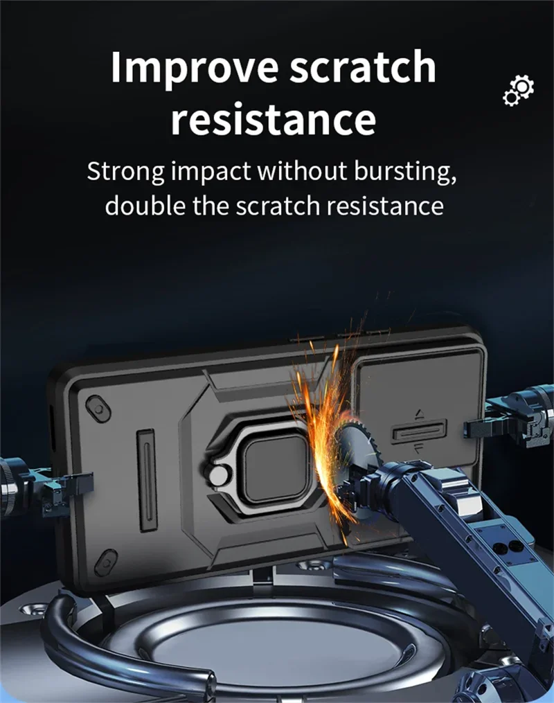 ESTH® Case For Xiaomi Redmi Note 13 Pro 4G/Poco M6 Pro 4G With Slide Camera Cover, Military Grade Shockproof Protective Cover With Rotatable Metal Ring Kickstand [Support Magnetic Car Mount], Blue - View #2