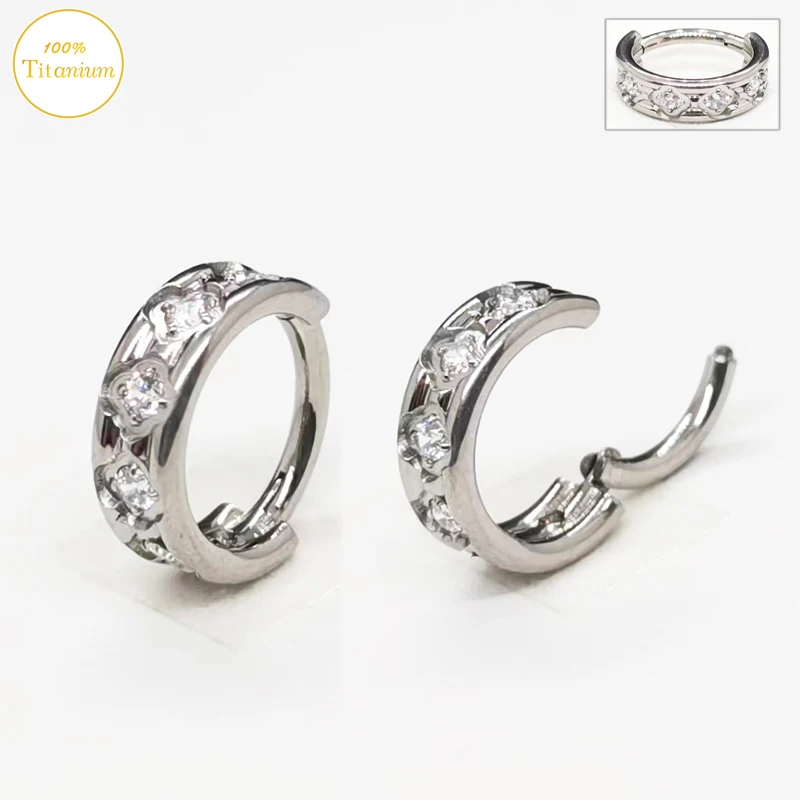 G23 Titanium Ear Piercing Earrings Zircon High Segment Clickers Ring Septum Nose Ring Cartilage Tragus Helix Piercing Jewelry