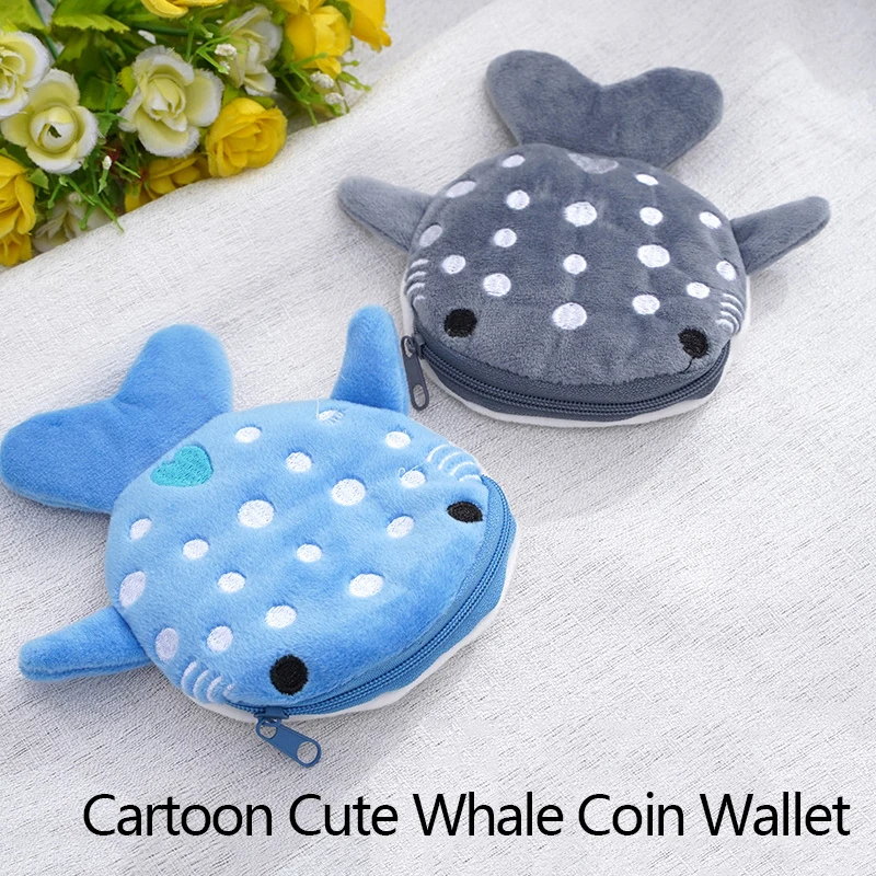 Coin Purse Wallet Portable Plush Bag Key Earphone Storage Pouch Zipper Cartoon Whale Shark For Kids coin purse,plush coin purse,coin wallet,change bag