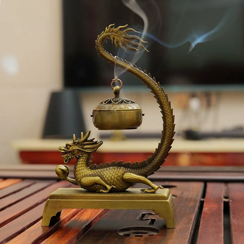 Creative Mini Aromatherapy Incense Burner, Home Indoor Zen Tea Ceremony Decoration Metal Dragon Shape Small Hanging Furnace, 1Pc
