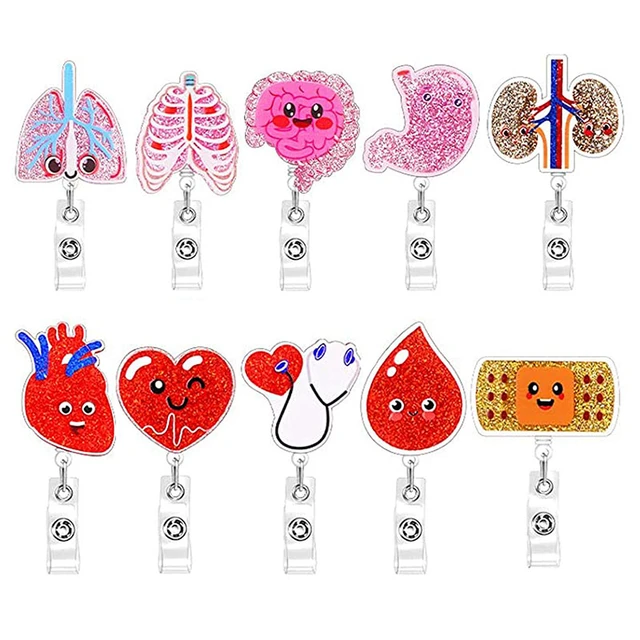 Glitter Acrylic Human Organs Nurse & Doctor Badge Reel Retractable ID Badge Holder With 360 Rotating