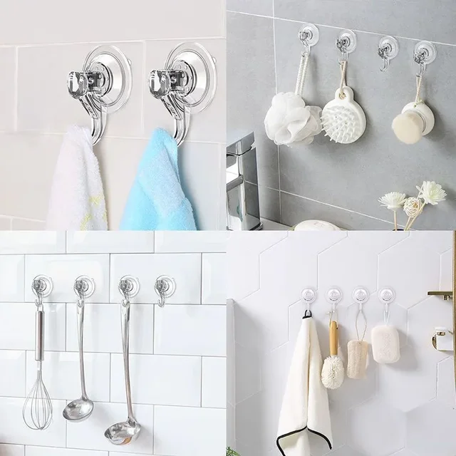 Crochet à ventouse, crochet à ventouse sous vide robuste transparent et réutilisable, fournitures de cuisine en verre, crochet pour serviettes de salle de bain 3
