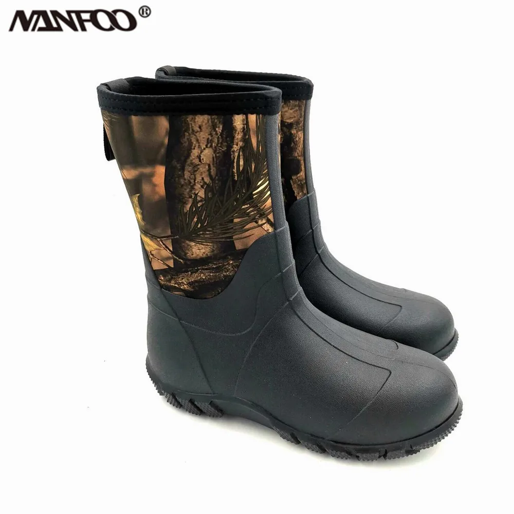Waterproof Neoprene Mid Rain Boots Wear Resistant Anti-Slip Fishing Shoes High Quality Tree Bionic Camouflage Hunting Boots