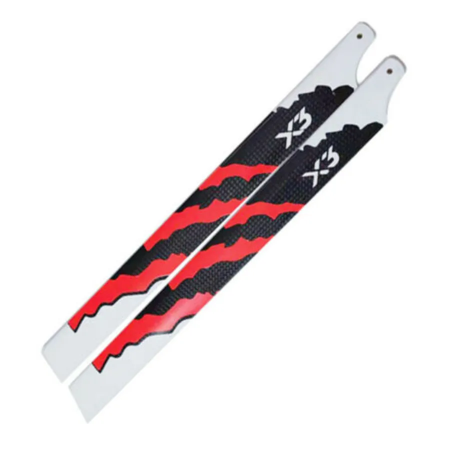 Pales rotor principal carbone 360mm pour hélicoptère RC X3 450L 480, présentées avec leurs fixations