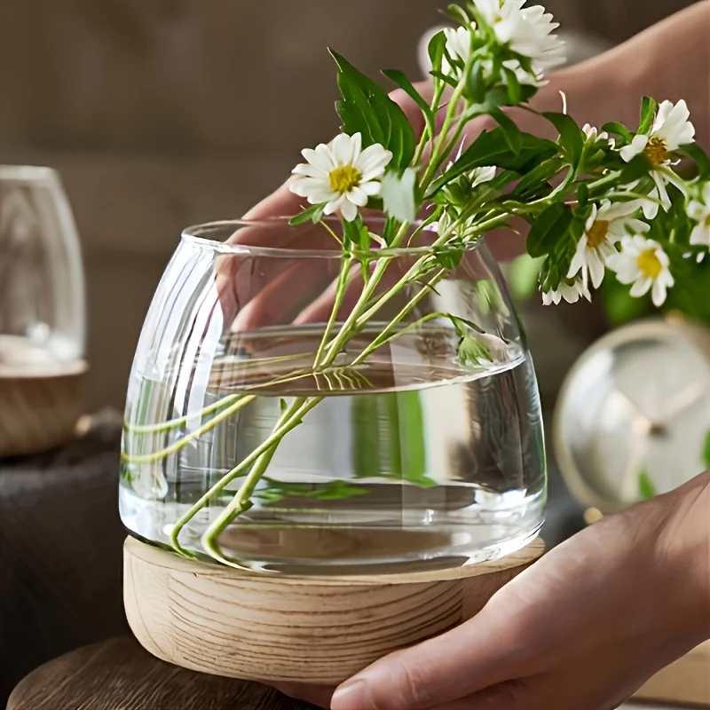 Glass Cylinder Bud Vase with Wooden Base 6
