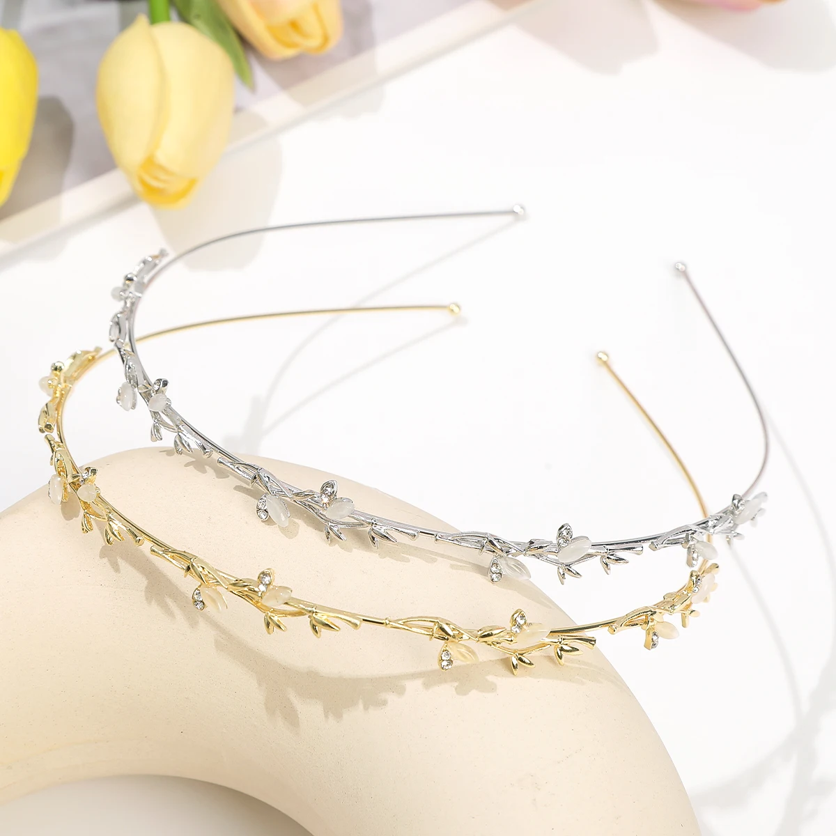 Rhinestone Flower Hair Hoops Bezel Headbands Women French Elegant Wedding Dating Makeup Hair Bands Headband Hair Accessories