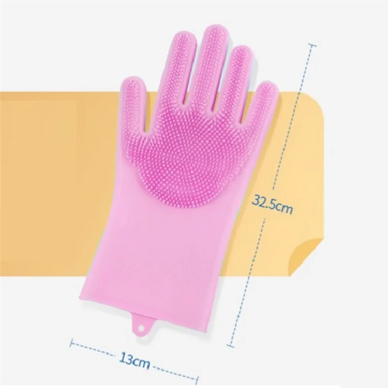Dishwashing Gloves Pet Bath Massage Hair Removal Gloves Sky Blue & Pink Silica Gel For Washing Dishes,Reusable