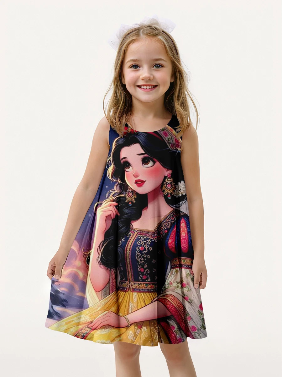 فستان قصير بلا أكمام للفتيات ، ديزني طباعة ثلاثية...