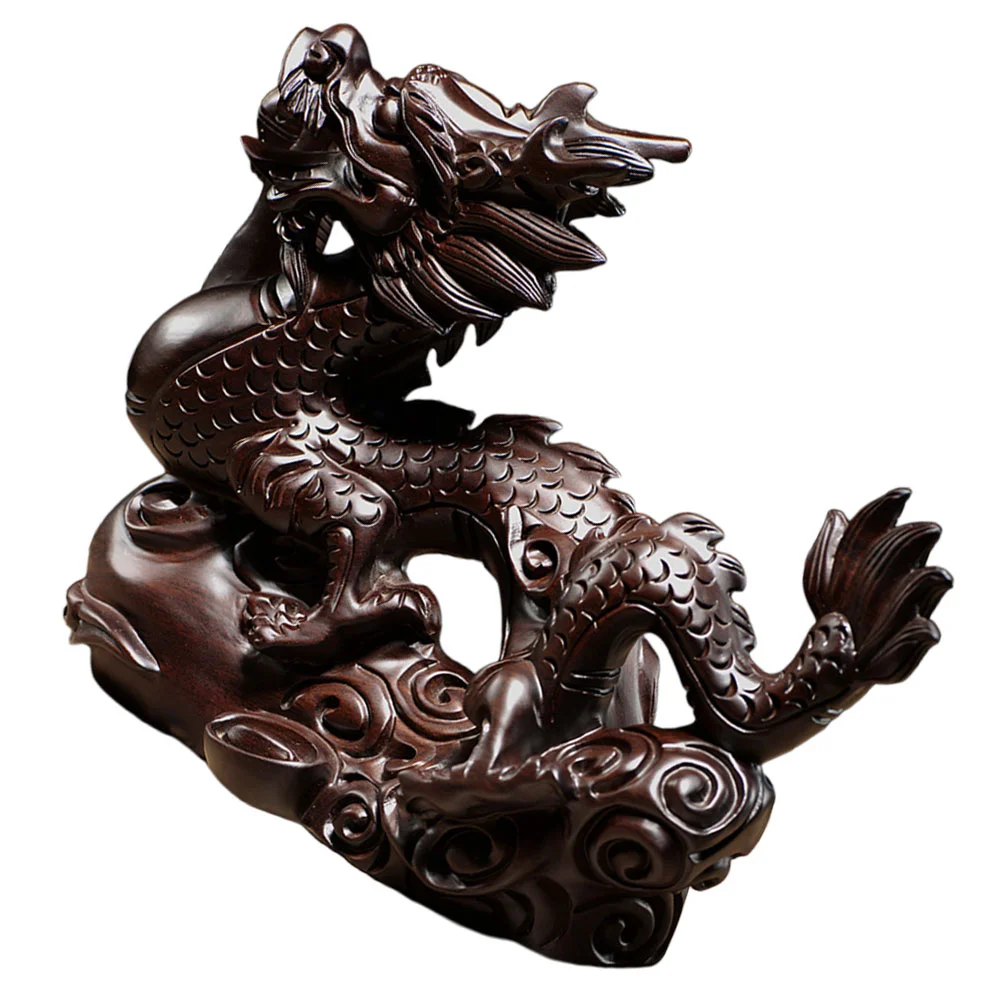 

15cm Chinese Dragon Sculpture Office Car Dashboard Decorations Year The Dragon Figurine Wooden Decoration