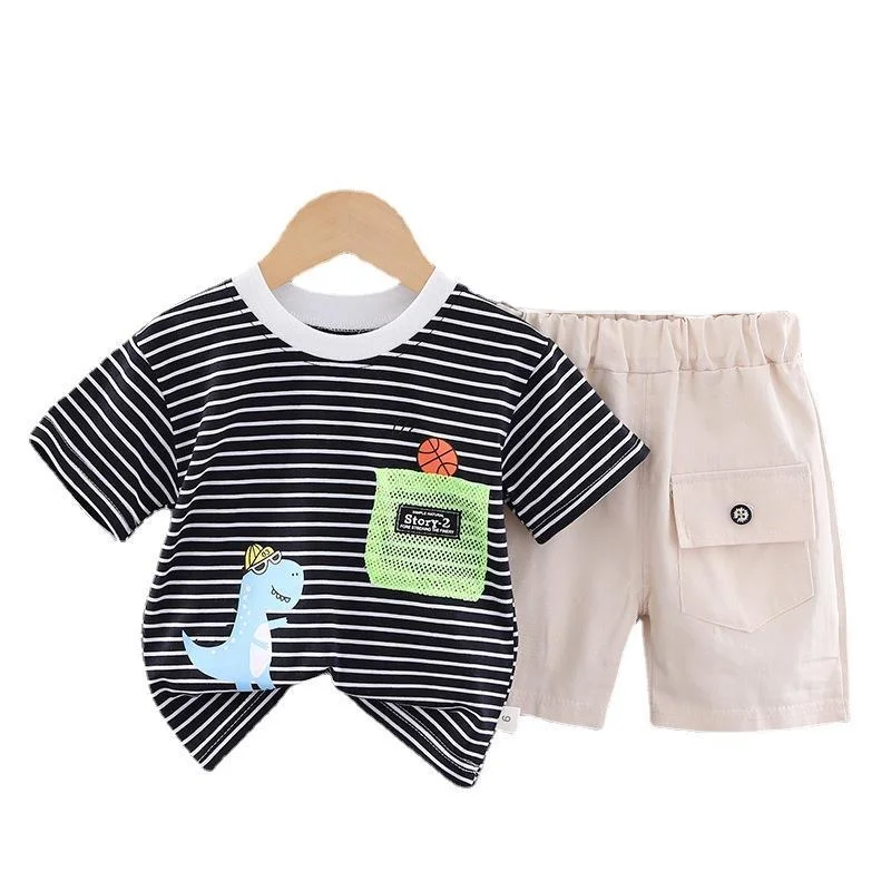 

New Summer Fashion Baby Clothes Suit Children Boys Striped T-Shirt Shorts 2Pcs/Set Toddler Casual Costume Infant Kids Tracksuits