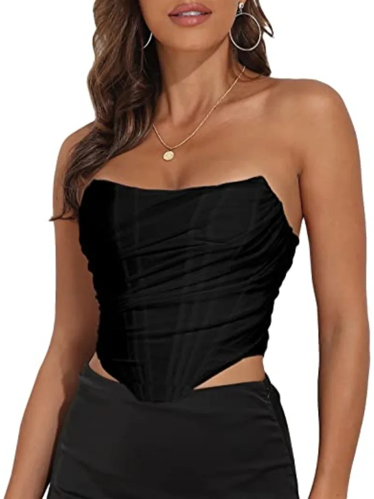 Sleeveless Off Shoulder Fashion Sexy Corset Crop Tops Vest Female Body Shaper Underwear Backless Bustier Top Solid