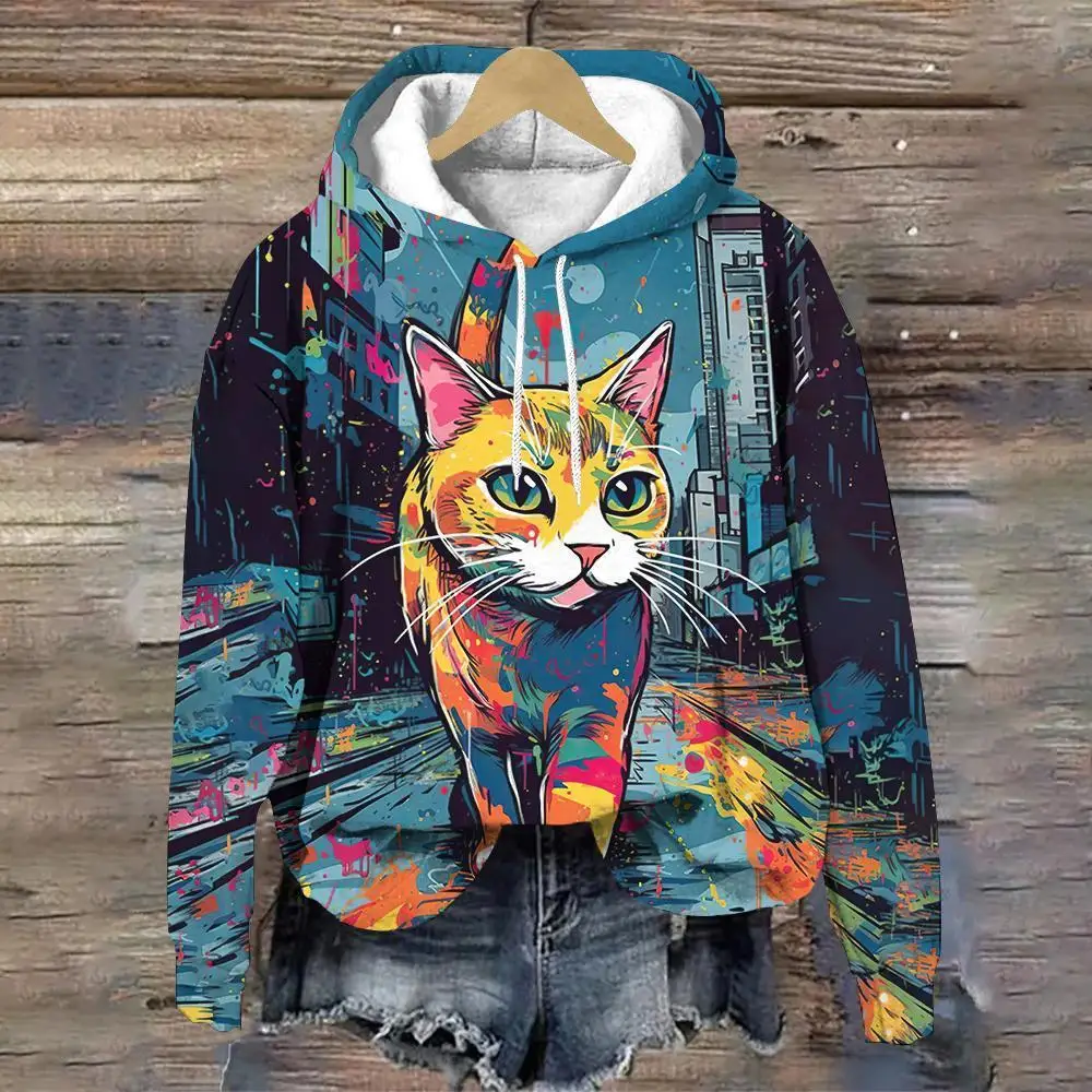 

3D Cute Cat Women's Hoodie Fashion Hoody Top Casual Vintage Pattern Sweater Streetwear Hip-Hop Women's Clothing New Sweatshirt