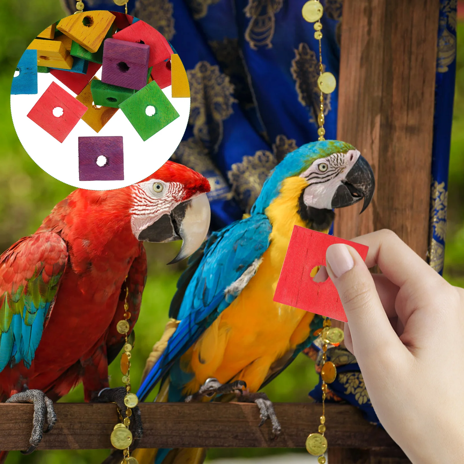 

Parrot Wooden Chip Toys Bird Playing Toys Parrot Bite Toys Natural Wooden DIY Parrot Toy Game Supplies Mix-Color Random