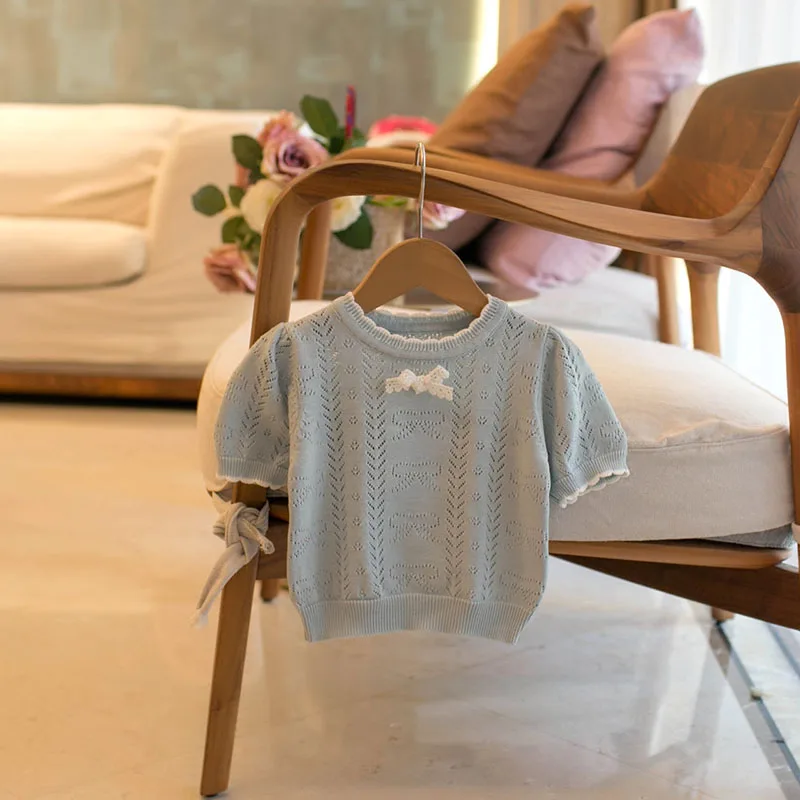 Girls Knitted Short Sleeves Color Blocking T Shirt