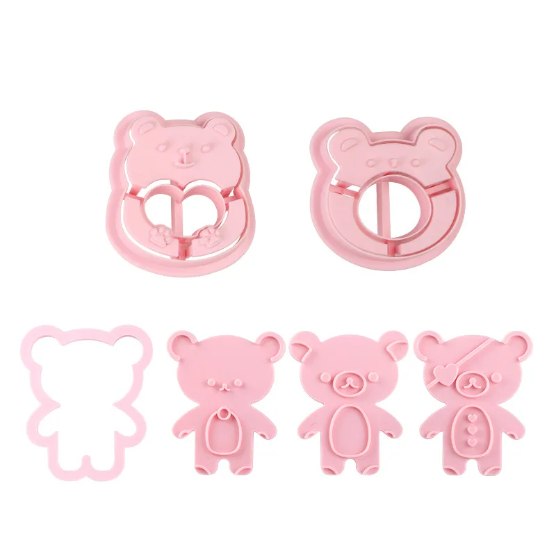 Cute Bear Mold Cookie Bear Stamp Cookie Cutters Set Fondant Biscuit Mold DIY Pastry Baking Tool Shaker Forms for Cookies