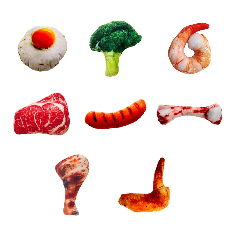 Simulated Meat Bone Dog Toy Plush Vegetable Fried Egg Large Chicken Leg Chew Toy Interactive Steak Squeaky Toys Puppy Teething