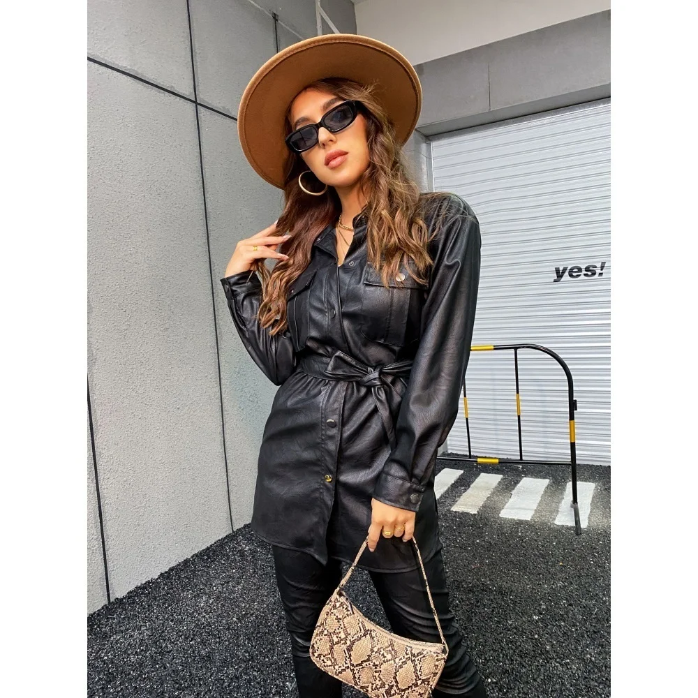 

Women Leather Jackets Autumn Winter Temperament Women Black Coat Fashion Street Trend Motorcycle Windbreaker Outerwear Clothing