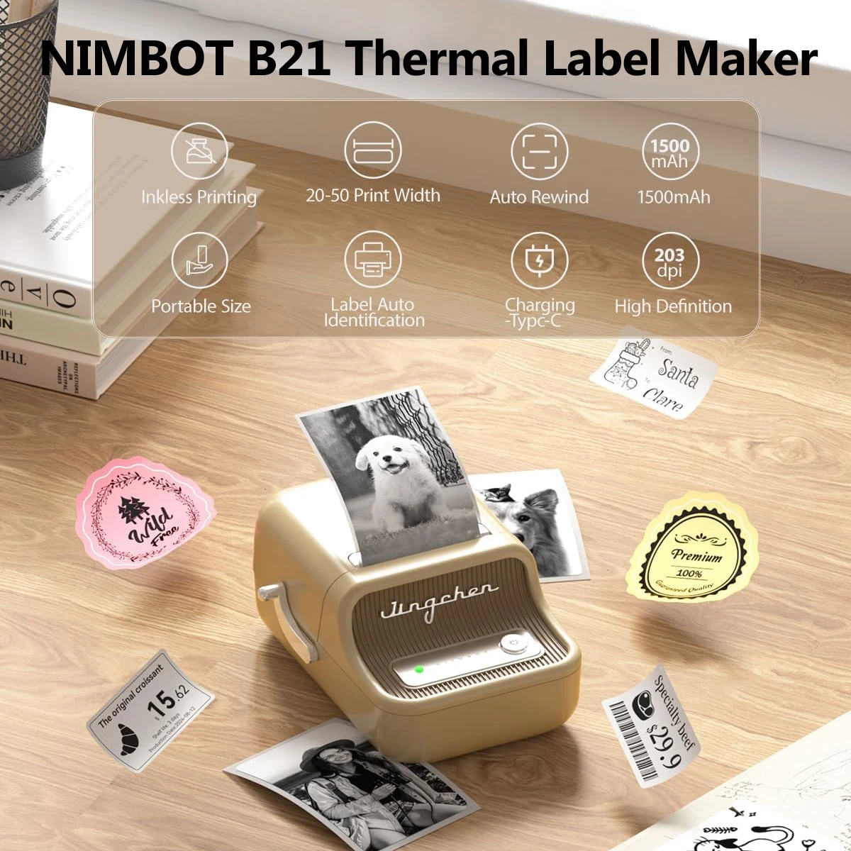 NIIMBOT B21 Portable Thermal Printer Wireless Sticker Maker 1500mAh With Self-adhesive Labels For Barcode Clothing Jewelry
