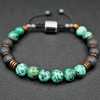 Bracciale con turchese africano grezzo e perline di lava 1
