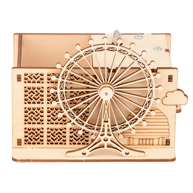 DIY Ferris Wheel Clockwork Type Music Box Wooden Antique Carved for Birthday Christmas Party Gifts Family Decoration
