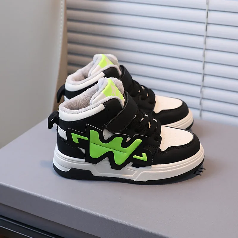 

Детская меховая обувь, Зимние теплые кроссовки, модные теннисные кроссовки для девочек и мальчиков от 4 до 9 лет JR110