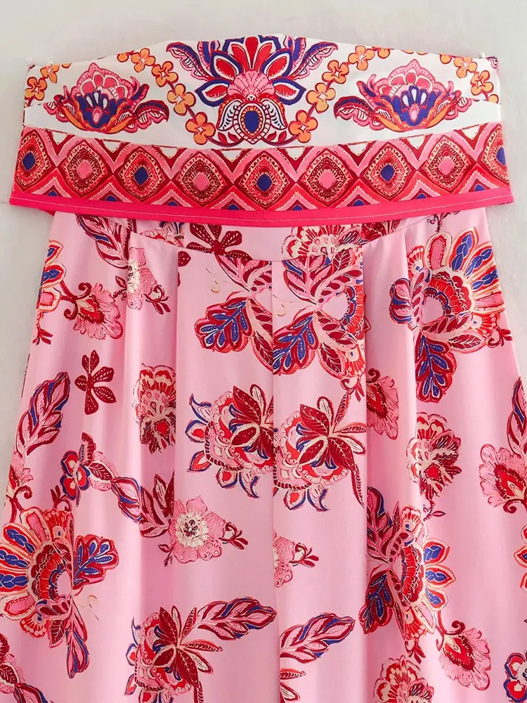 TRAF 2023 Summer Woman Chic Printed Jumpsuits Fashion Off Shoulder Sleeveless  Causal Elegant Slim Playsuits