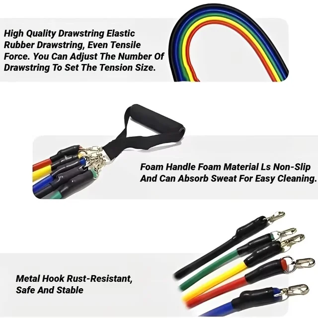 11pcs/Set Pull Rope Resistance Bands Portable Fitness Equipment Ankle Strap Chest Expander Elastic Exercise Band 4