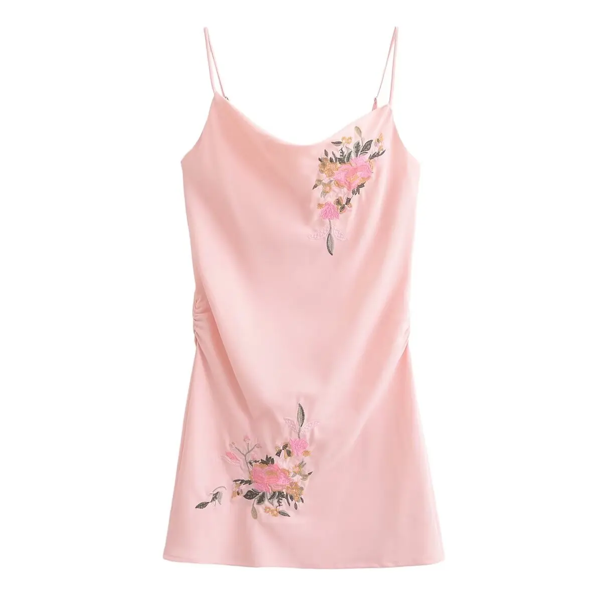 

Pink camisole embroidered Lady Dress With Camisole Featuring and Casual Sweet Chinese Style Lady Knee-Length Dresses