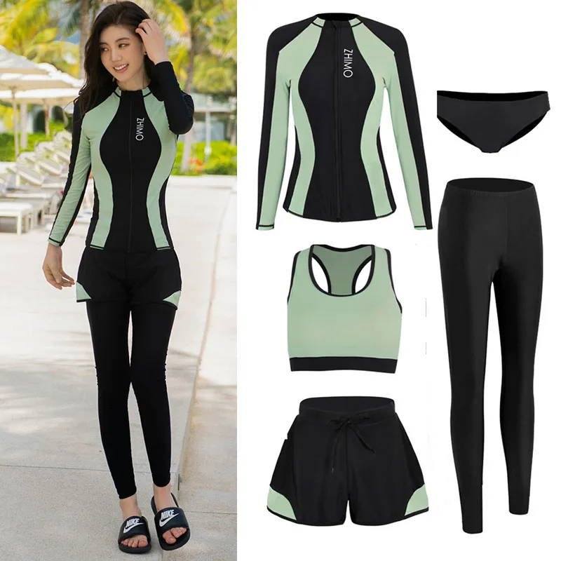 여성용 래쉬가드 긴팔 셔츠, 전신 다이빙 스킨 래쉬가드 수영 셔츠, 자외선 차단 목욕 세트, 세트당 5 개 