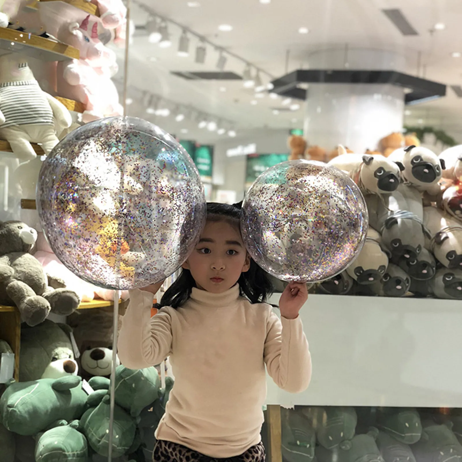 2개입 24인치 귀여운 반짝이 풍선 비치볼 어린이 여름 물놀이 풀 파티 선물 생일 베이비 샤워 야외 실내 놀이용