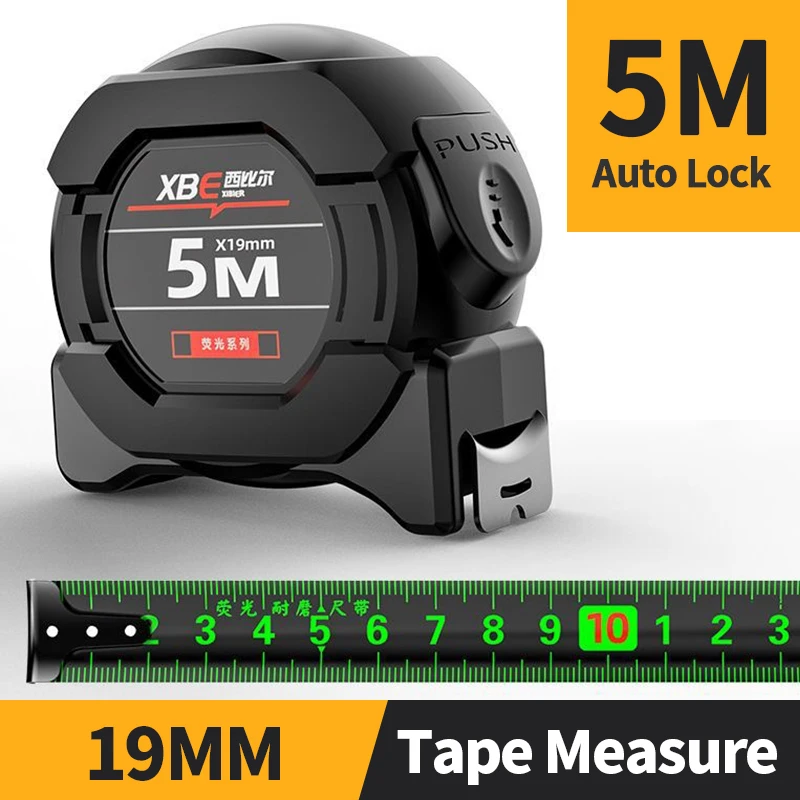 Self locking Steel Tape High precision Thickened measure black Fluorescent tape 5M Wear-resistant Fall resistant Measuring Tape tape measure,measuring tape