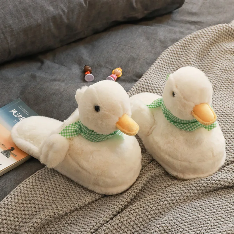 Pantoufles en coton de canard mignon pour femmes, pantoufles de maison antidérapantes en fourrure, chaussures d'intérieur confortables pour automne et hiver