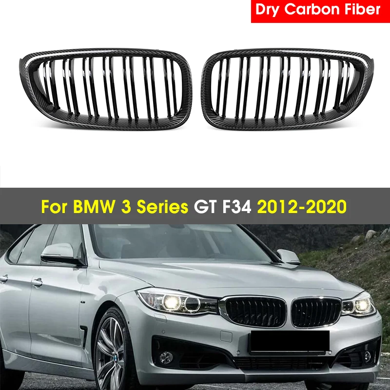 

Real Dry Carbon Fiber Sport Kidney Grille Racing Front Bumper Replacement Grill For BMW 3 Series GT F34 Gran Turismo 2012-2020