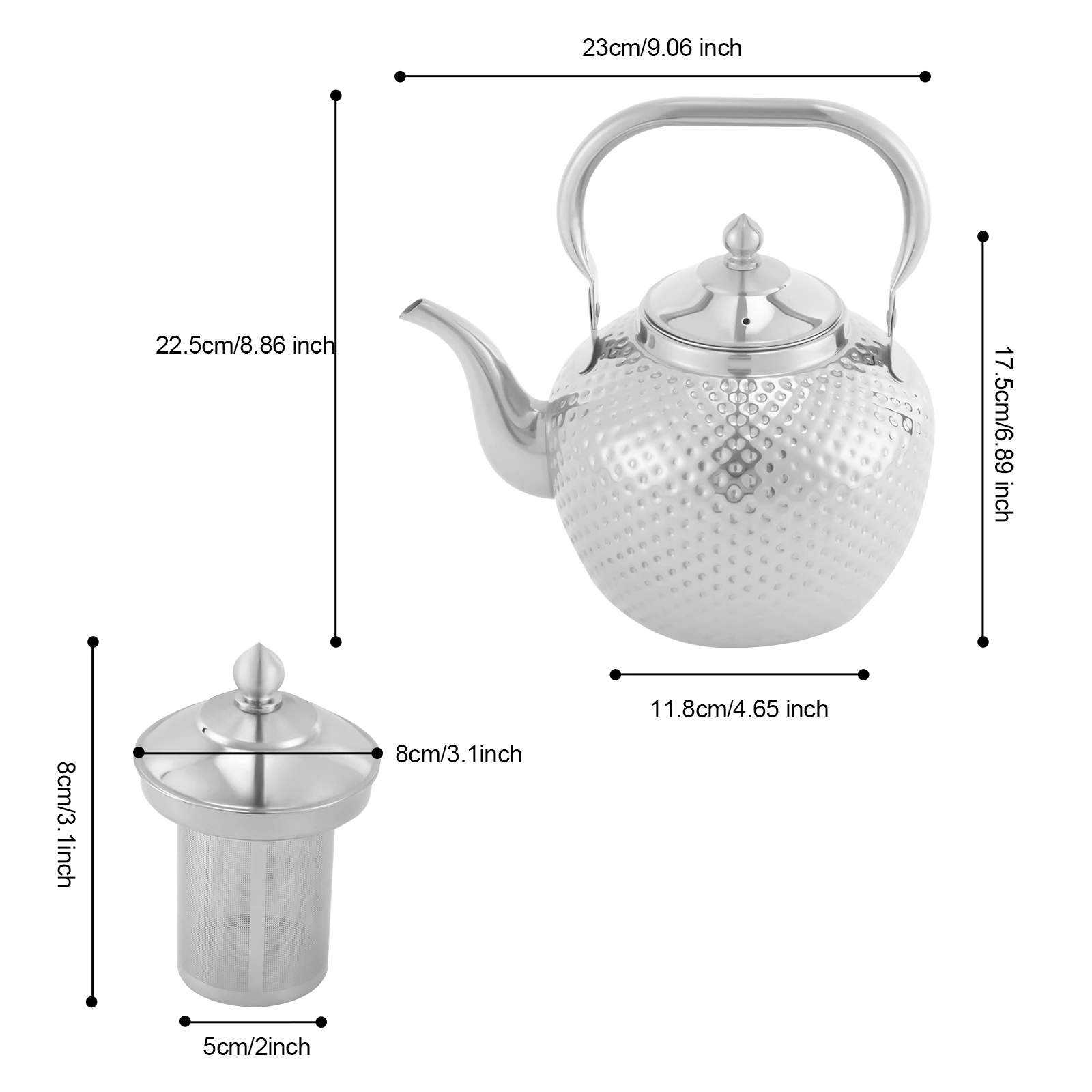 "Sterling Peak" Hammered Stainless Steel Teapot - clHouse & Home