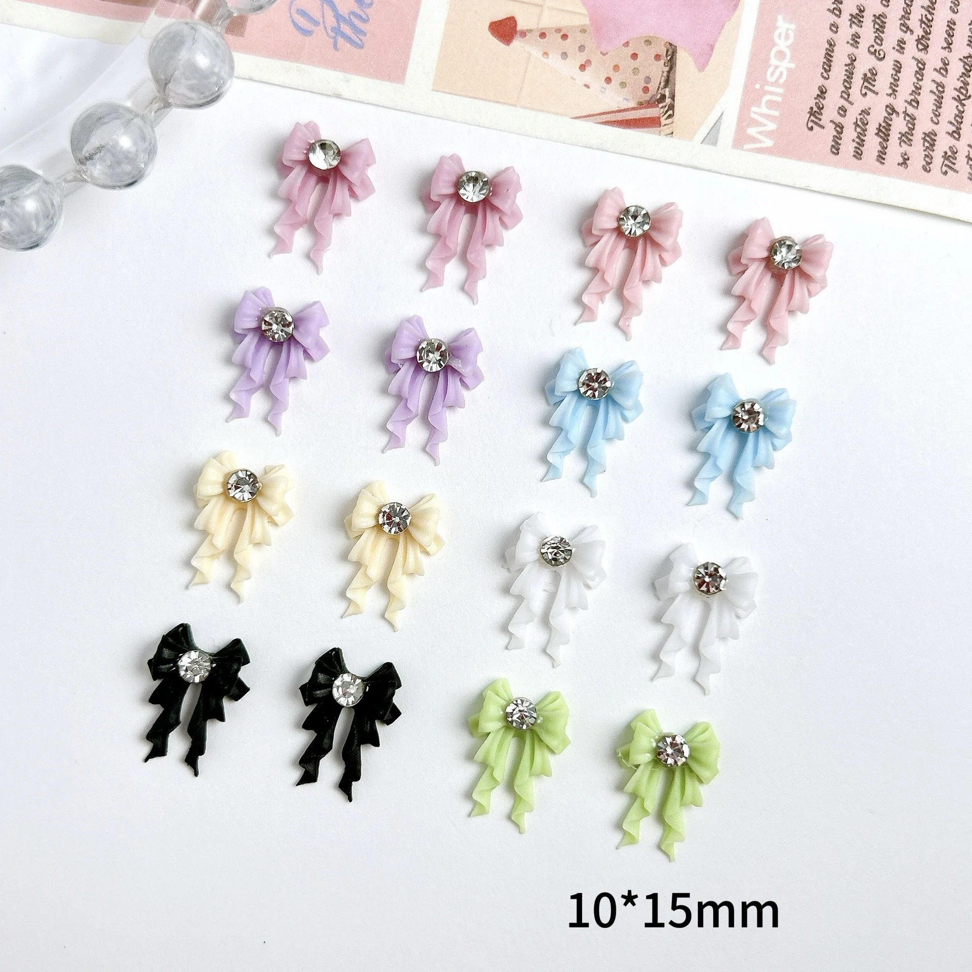 20PCS 멀티 컬러 미니멀리스트 리본 보우 네일 매력 달콤한 미니 라인 석 상감 곡선 활 수지 네일 아트 장식 DIY
