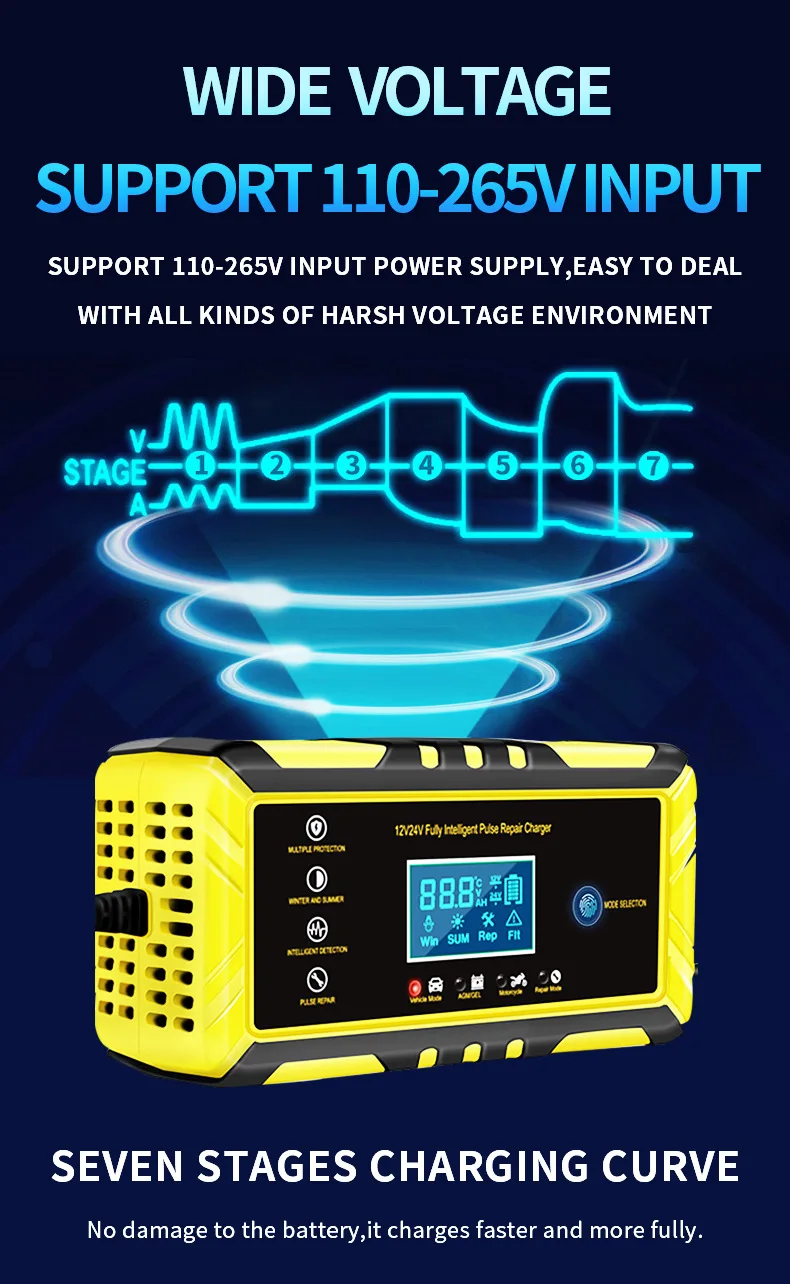 Automatic Battery Chargers 12V 24V Car Battery Charger Pulse Repair for Car Lead Acid Lithium Motorcycle