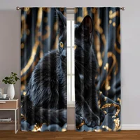 2pcs, Creative Curtains Moire Cat Machine Washable (without rod) Outdoor Decorations for Bedroom Living Room Window Treatment 1