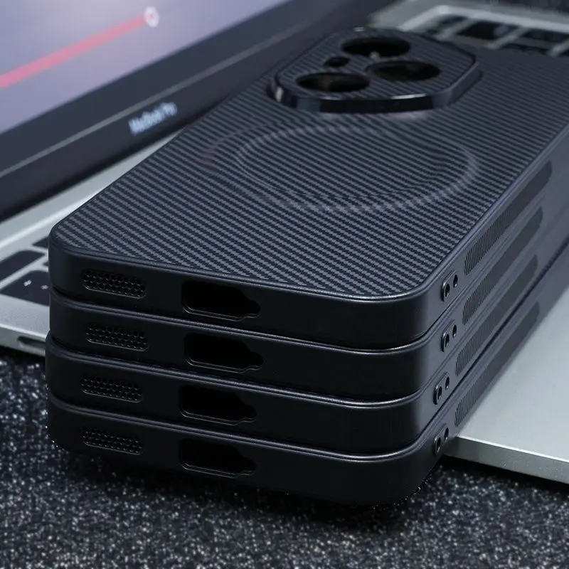 Premium Carbon Fiber Textured Leather Magnetic Shockproof Case with Ultra-Thin Design