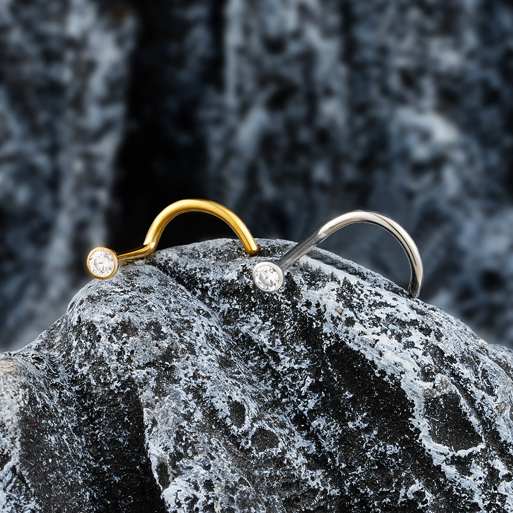 Nose Stud Ring Right Grand ASTM F136 Titanium 20G Hypoallergenic CZ/Ball/Heart/Star Corkscrew Nostril Body Piercing Jewelry