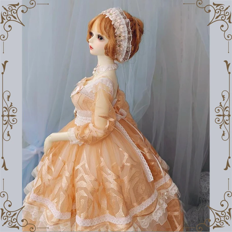 

Красивая Одежда для кукол принцессы 1/3 BJD MDD SD 60 см BJD длинное платье розовое золото искусственная Одежда для девочек подарок на день рождения